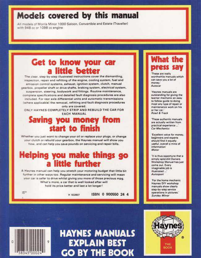 Morris Minor 1000 1956 - 1971 Workshop Manual