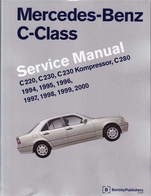 Mercedes-Benz C-Class service manual cover with car illustration and model range.