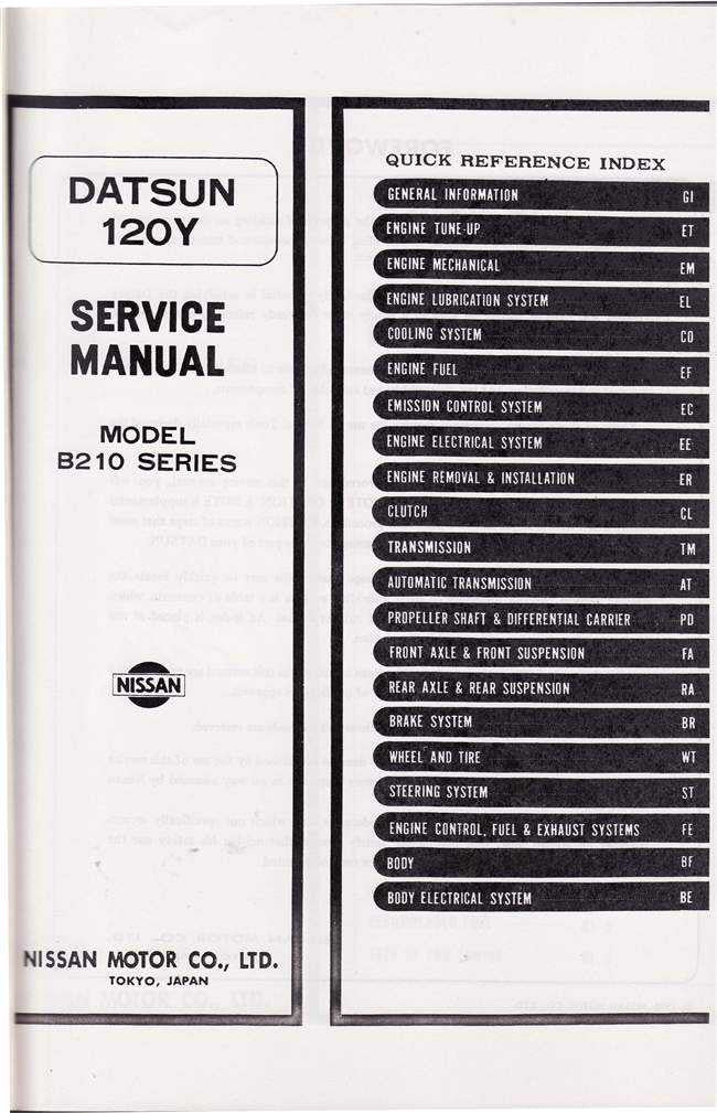 Nissan Datsun 120Y Model B210 Series Workshop Manual