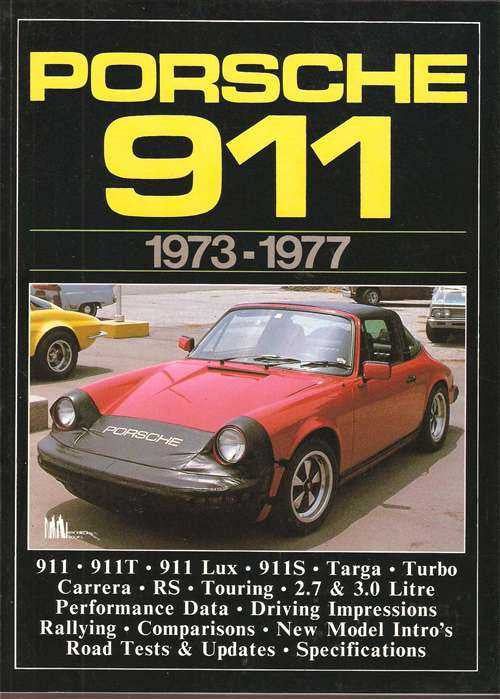 Porsche 911 1973-1977 car book cover with red 911 in front and yellow title