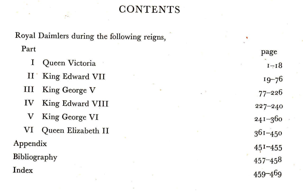 Book contents page with sections and page numbers