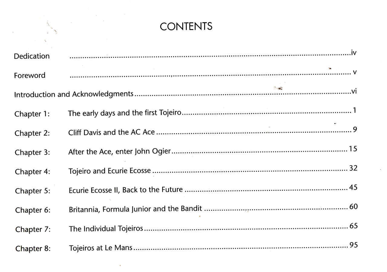 Book contents page with chapter list and page numbers