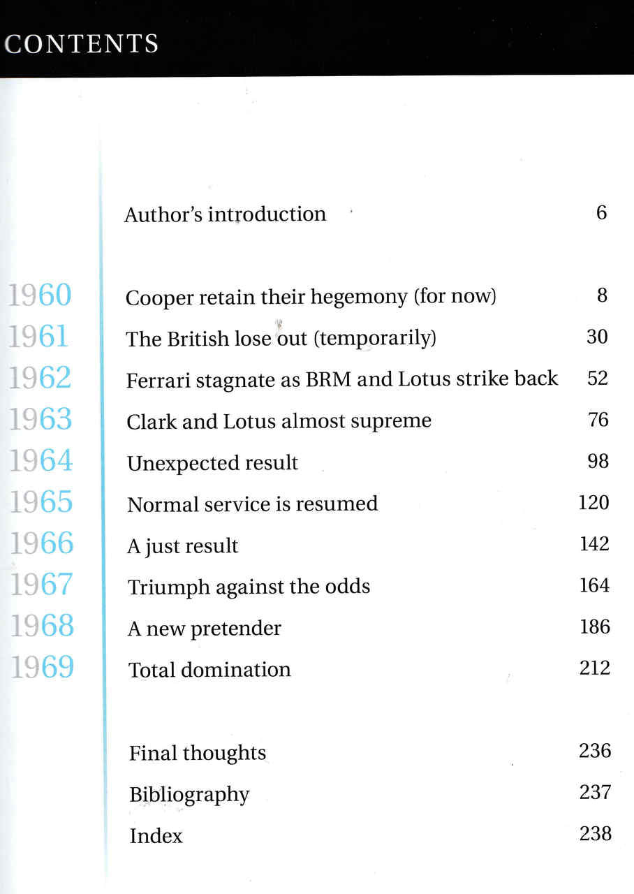 Formula 1 In Camera 1960–69 Volume 2 book page listing 1960–1969 contents