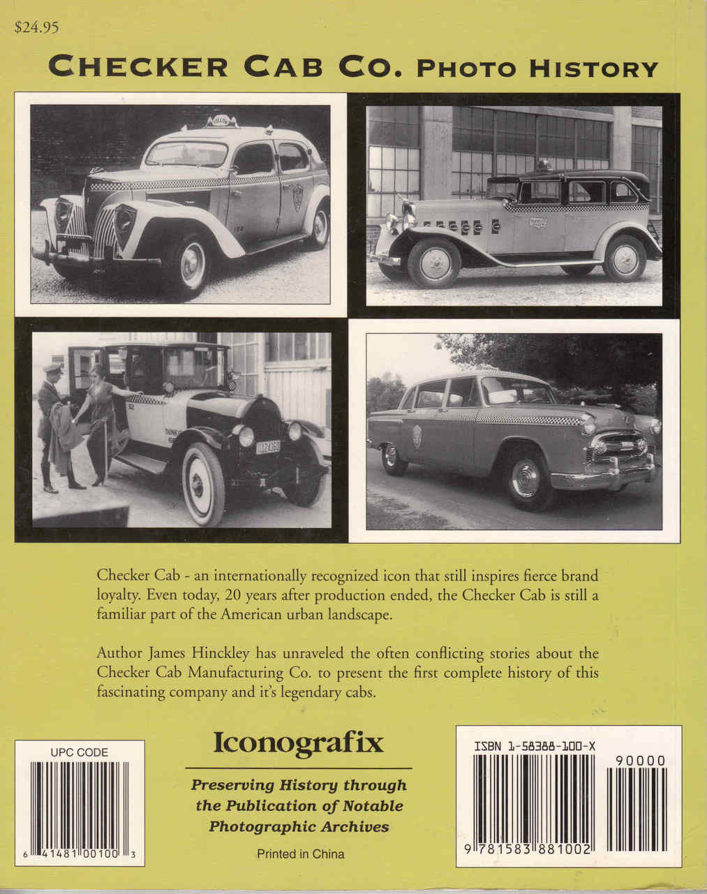 Book back cover with four vintage car photos and ISBN/barcode panel