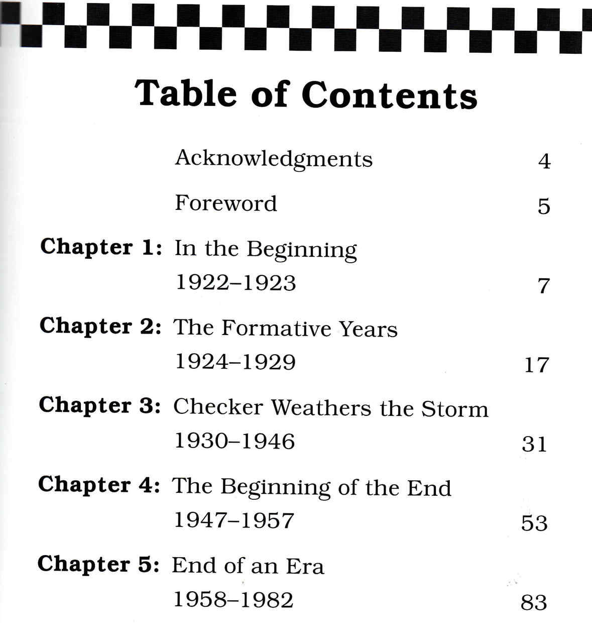 Book table of contents page with chapter headings and page numbers