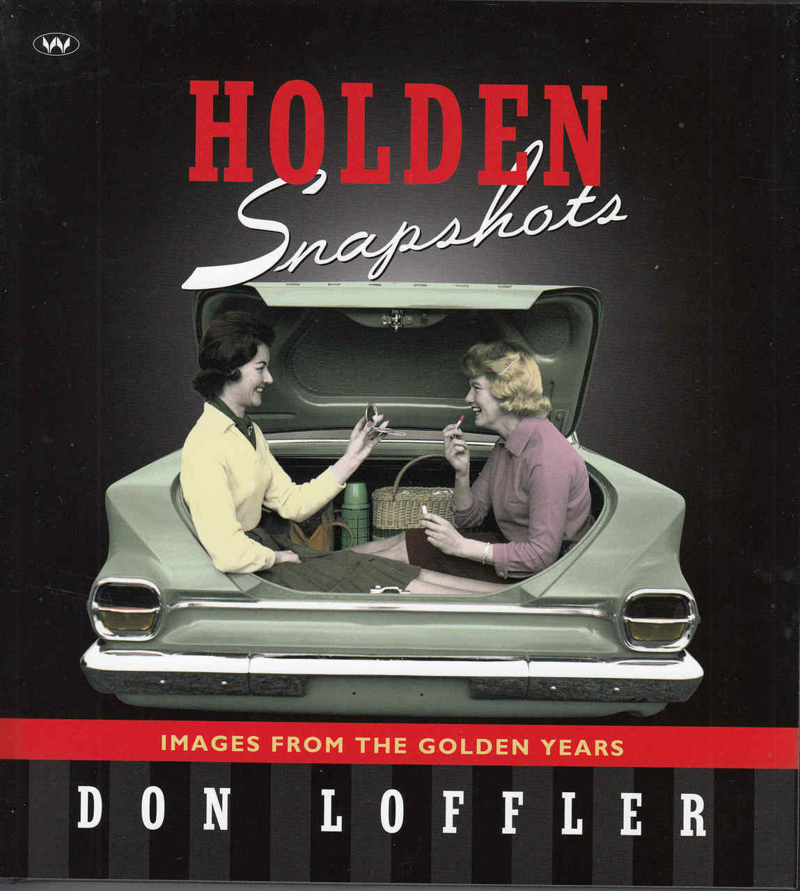 Vintage Holden book cover with two people talking in front of a classic car, title text