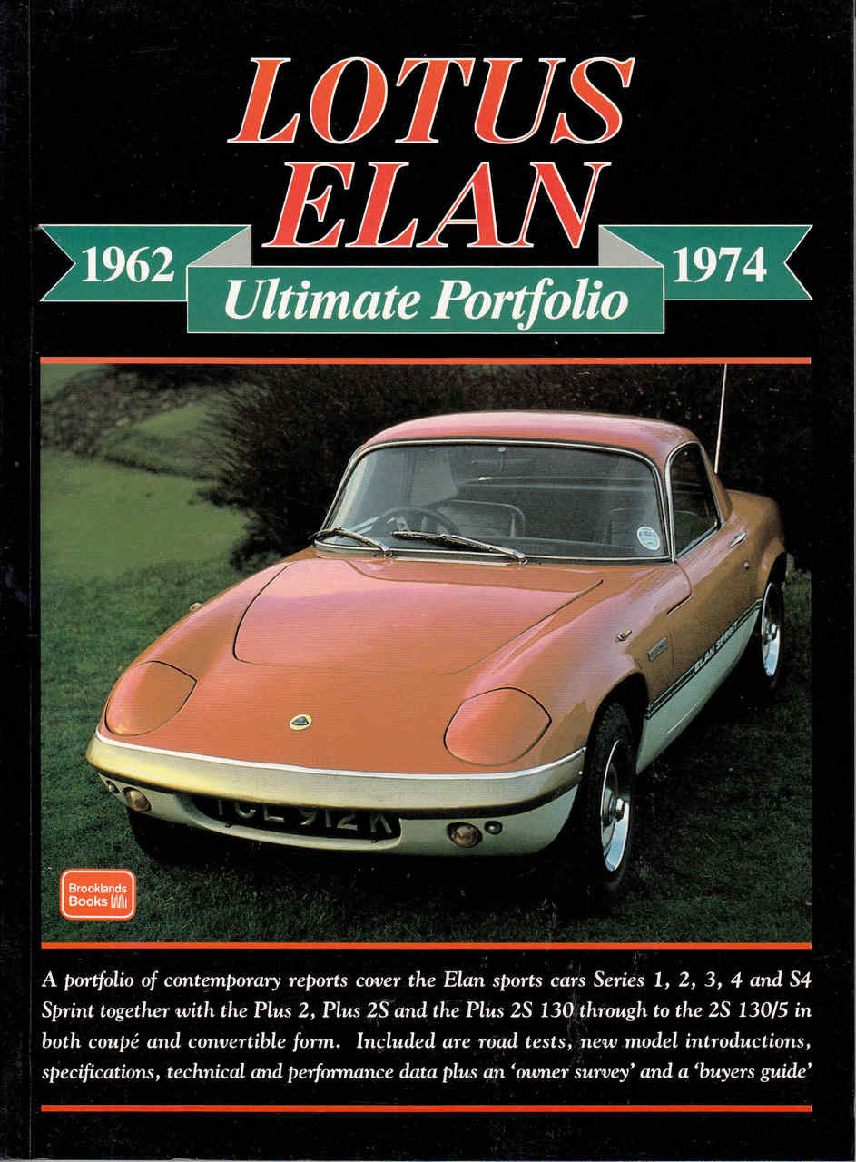 Automotive portfolio book cover with Lotus Elan 1962–1974 car front view
