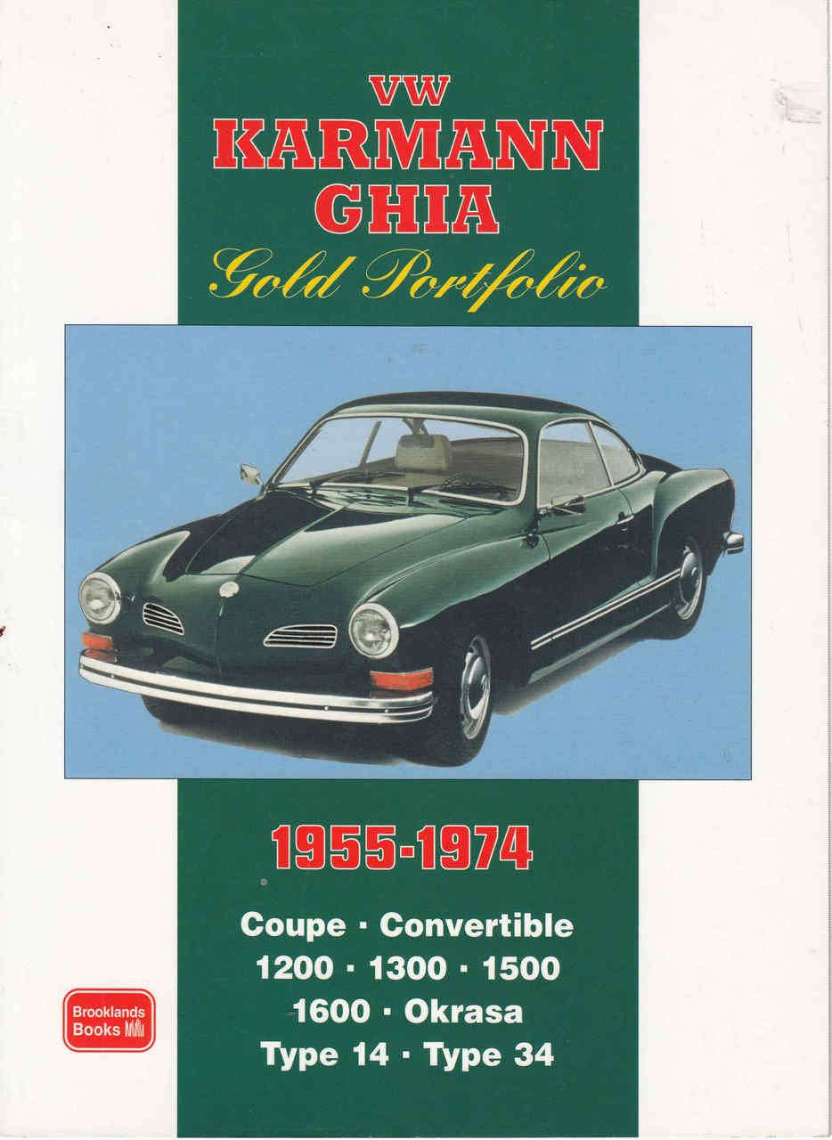 Karmann Ghia Gold Portfolio cover with car photo, 1955–1974 title, and coupe details