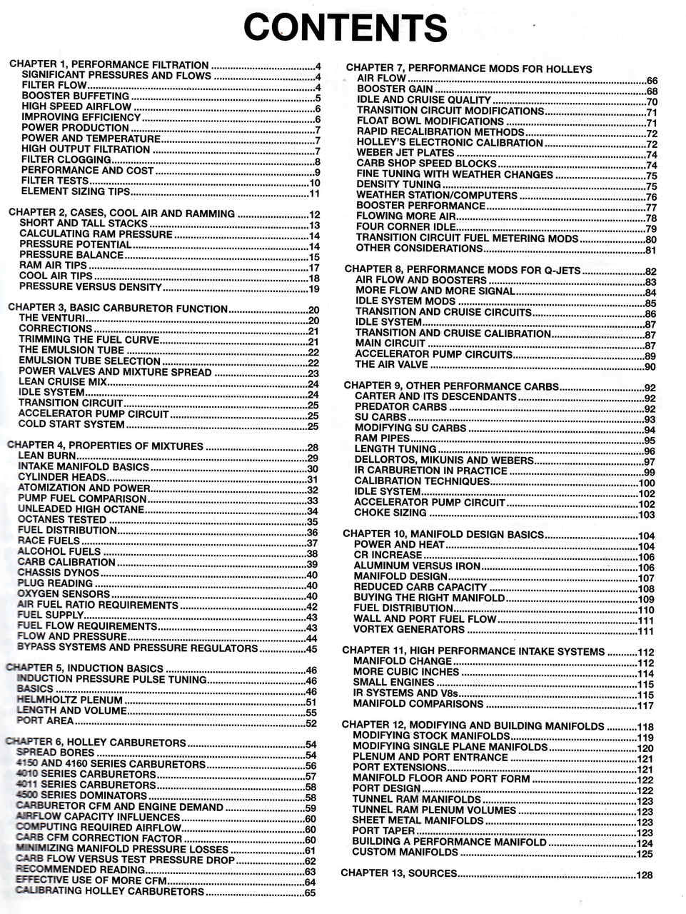 Automotive how-to book table of contents page with chapter list