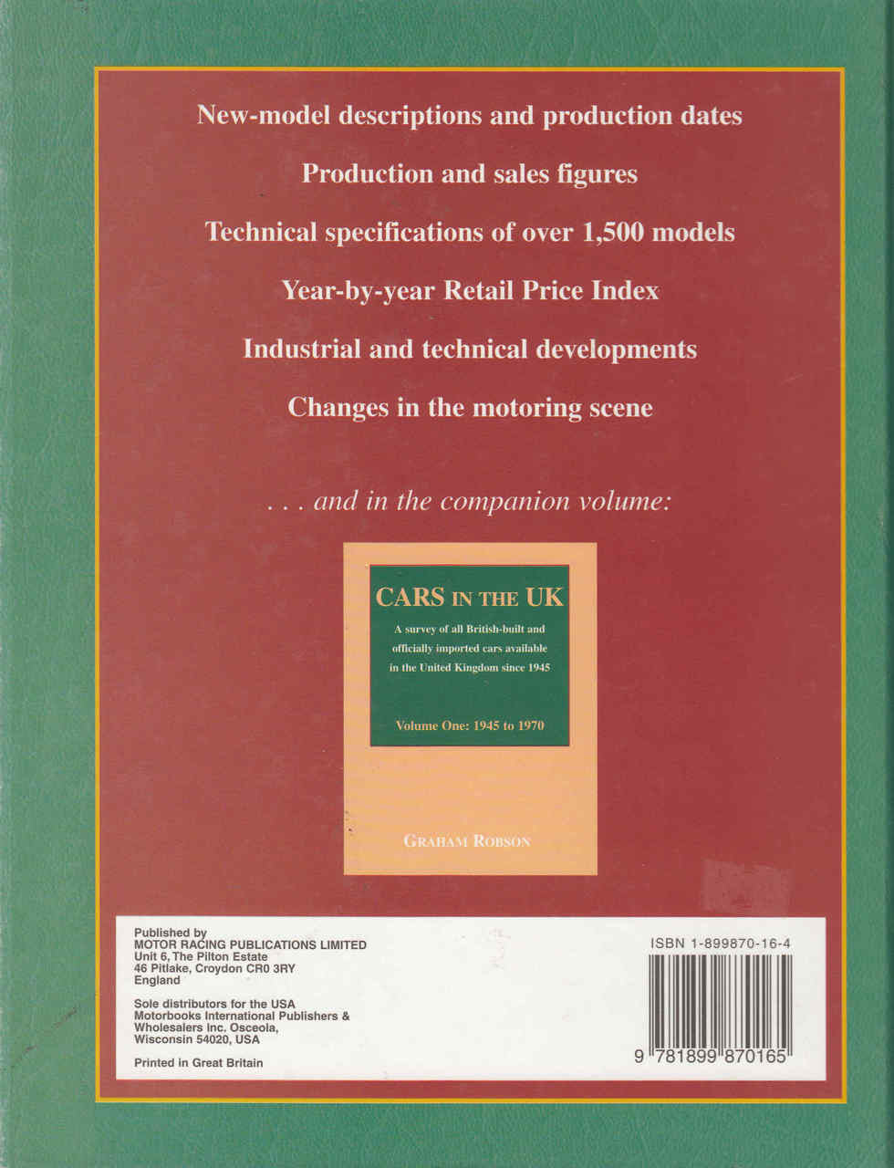 Cars In The UK A survey of ll British-built and officially imported cars available in the United Kingdom since 1945 Volume Two: 1971 to 1995 
- back