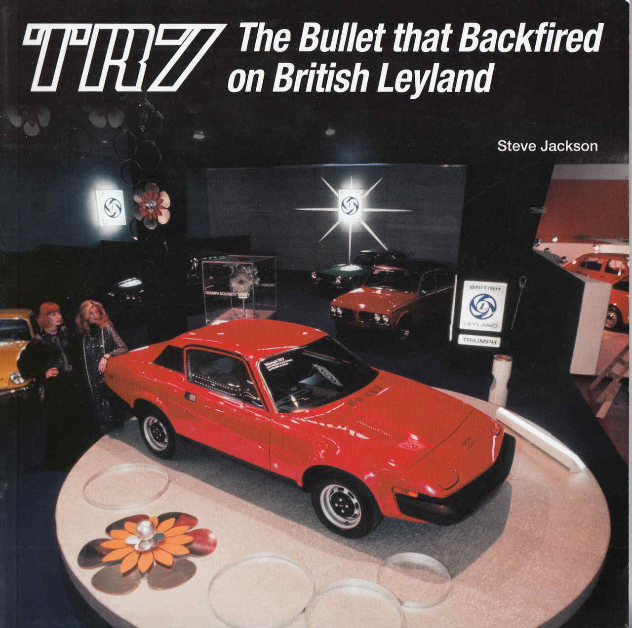 TR7 book cover with title text and red sports car on display