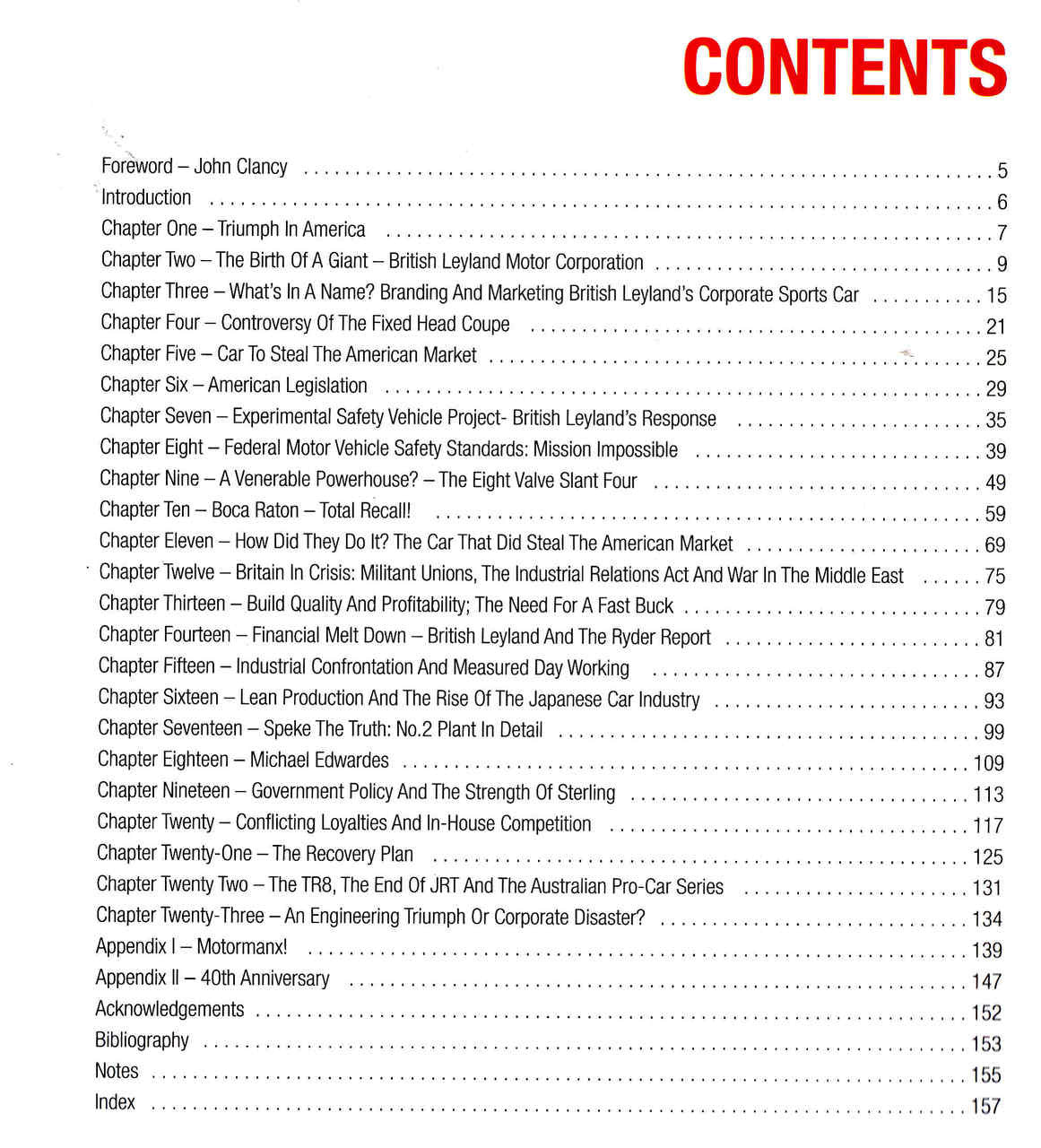 Book contents page with bold "CONTENTS" heading and chapter list