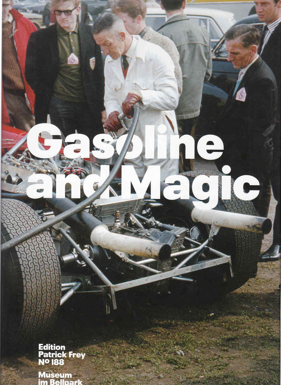 Paperback book cover titled Gasoline and Magic, with man beside engine