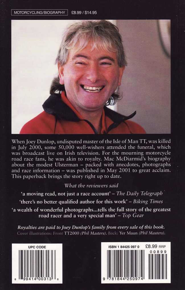 Biography book back cover with smiling portrait, text block, and barcode