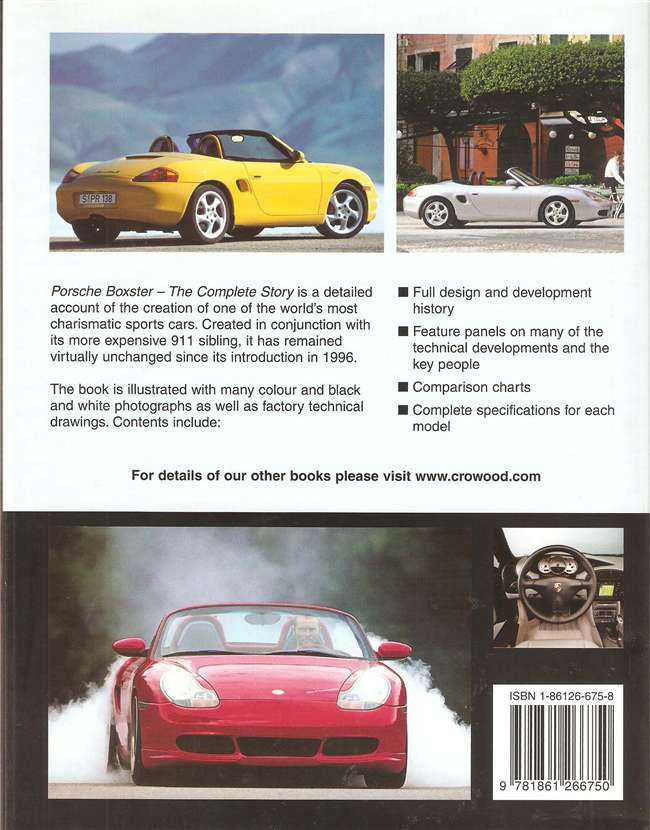 Porsche Boxster history book back cover with yellow and gray car photos