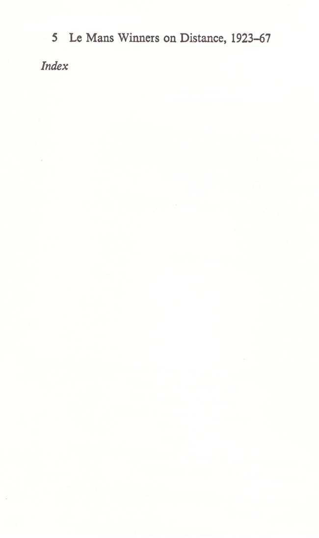 Motor racing book index page titled 'Le Mans Winners on Distance, 1923–67'