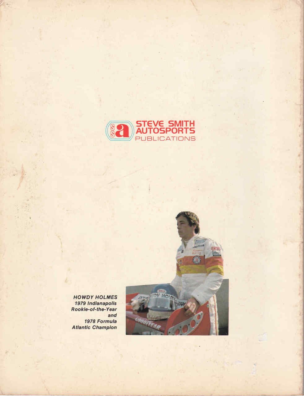 Motorsport book back cover with author photo and racecar caption block