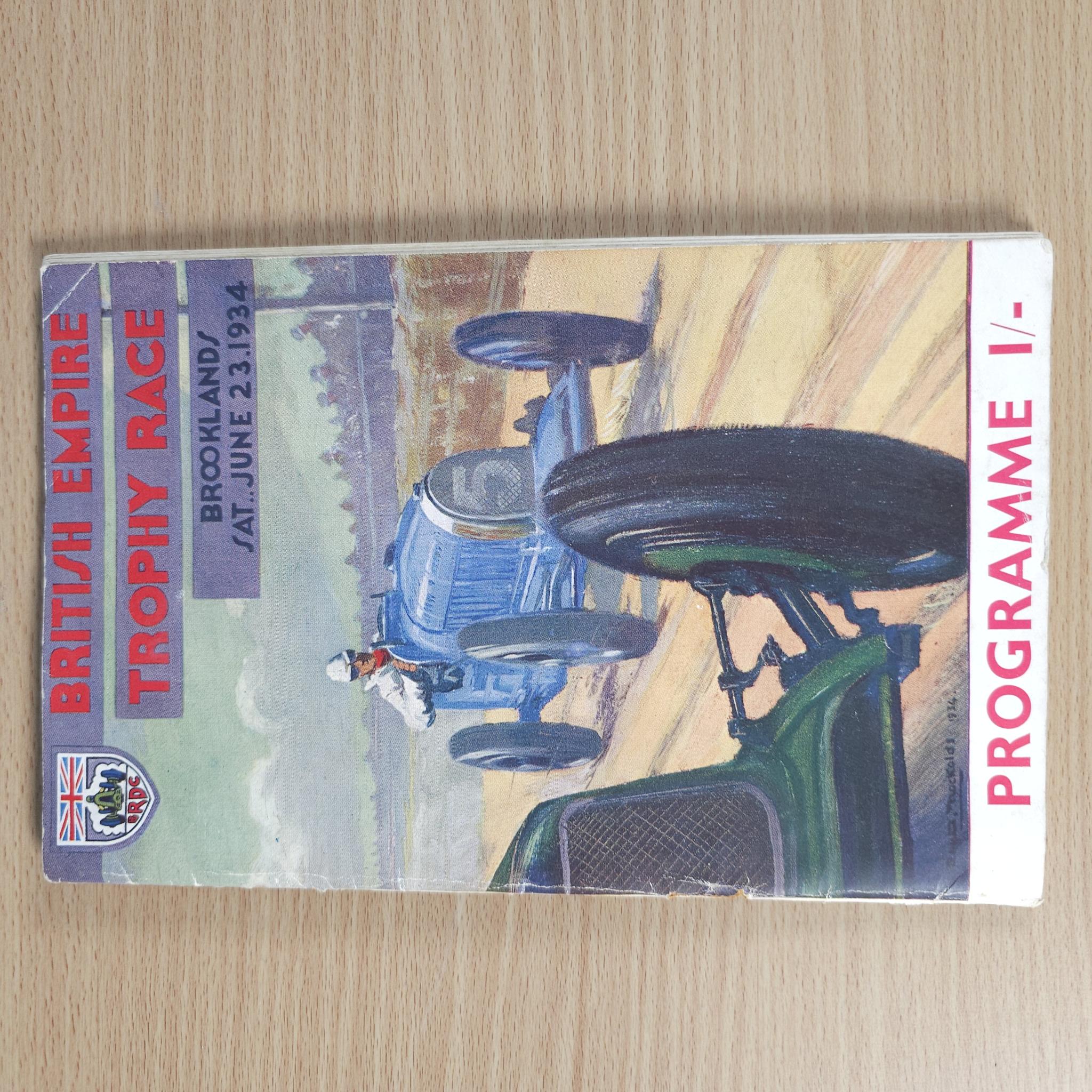 Vintage British Empire Trophy Race programme booklet with Brooklands date on cover