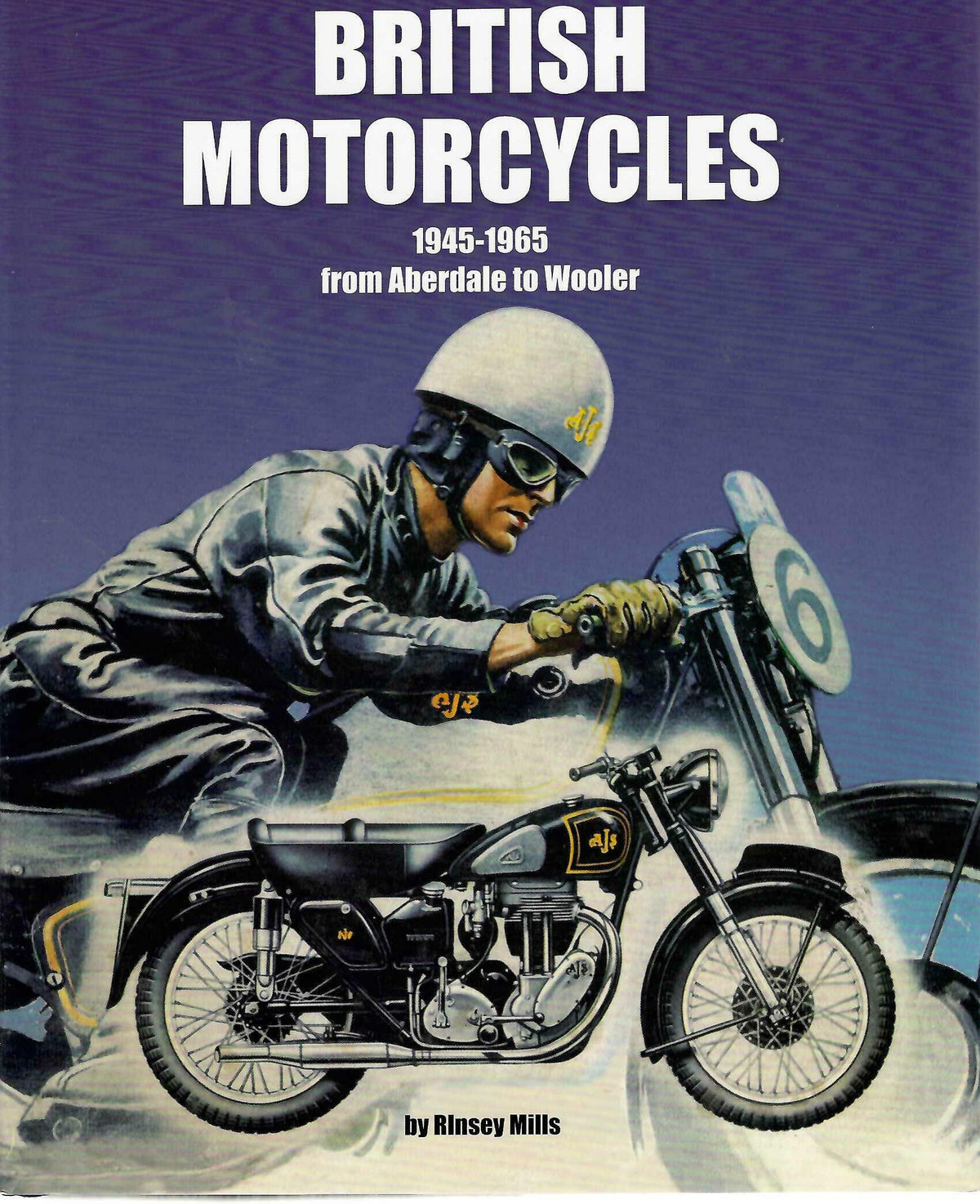 Motorcycle history book cover with illustrated rider, classic motorcycle, and British Motorcycles title