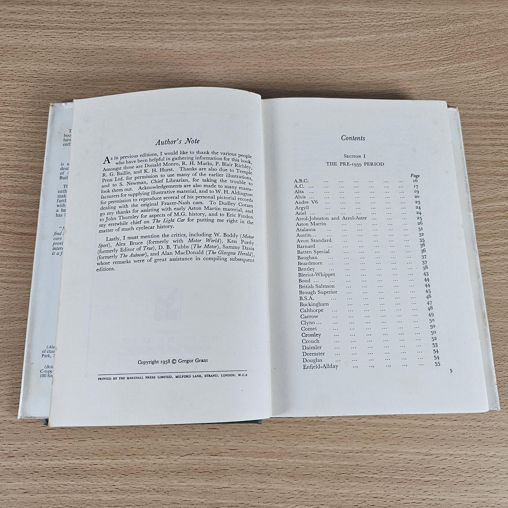 Open book spread with “Author’s Note” text and “Contents” page on the right.