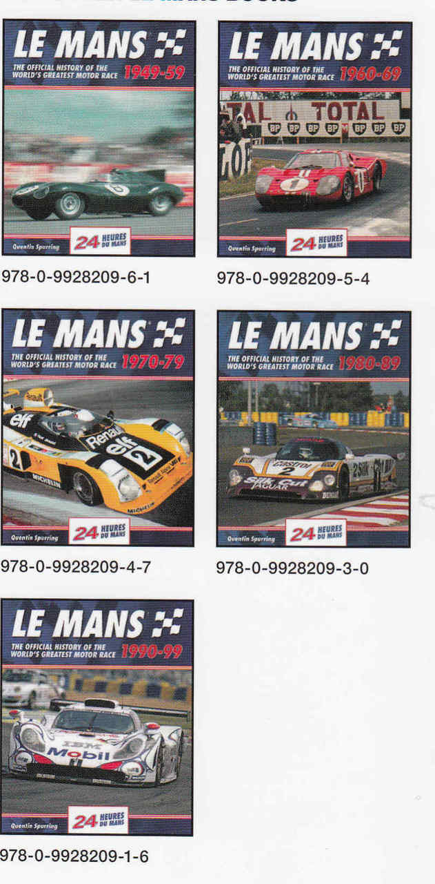Le Mans racing history book cover thumbnails on a white page with 24 badge