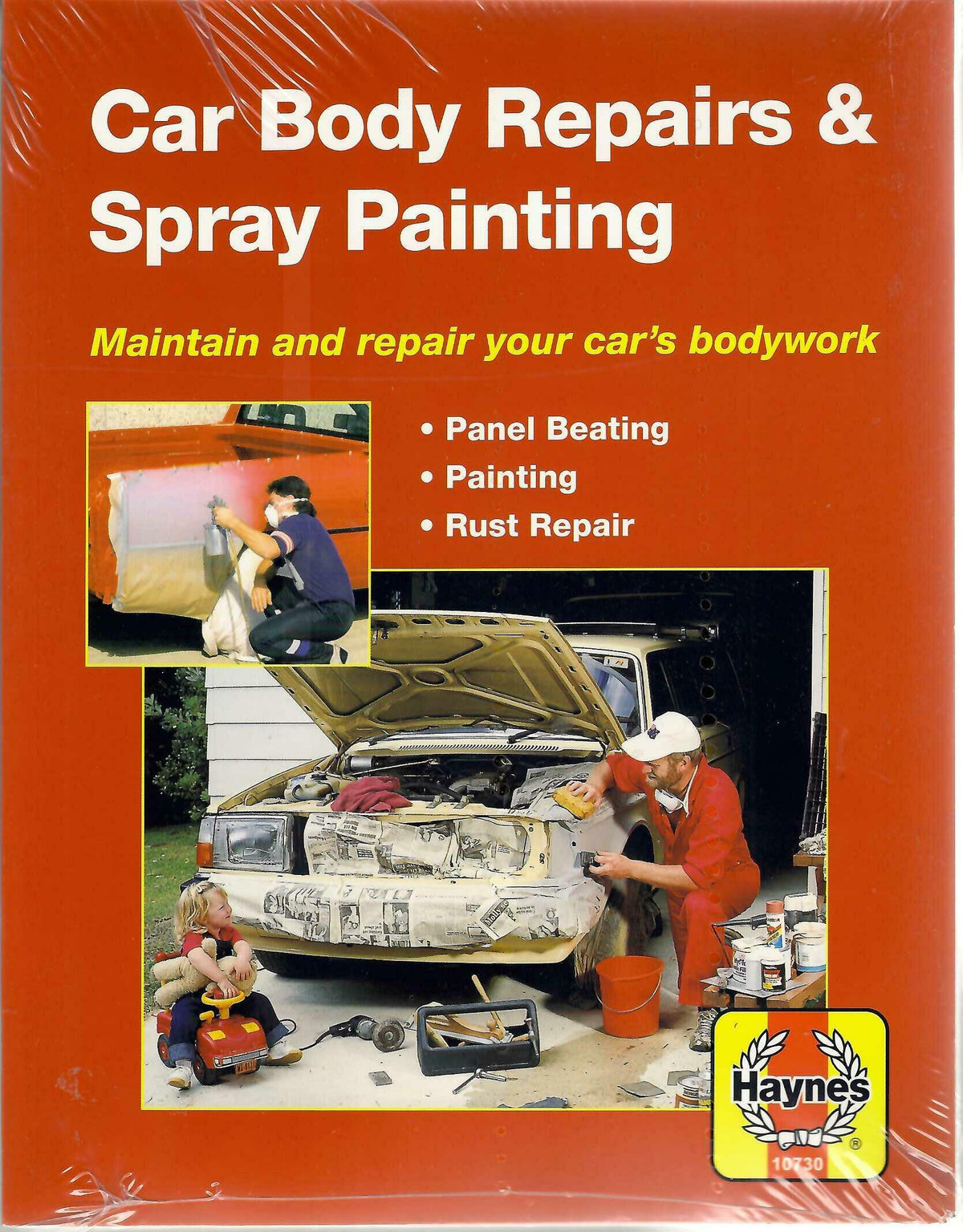 Haynes techbook: car body repair & spray painting, orange cover with workshop photos