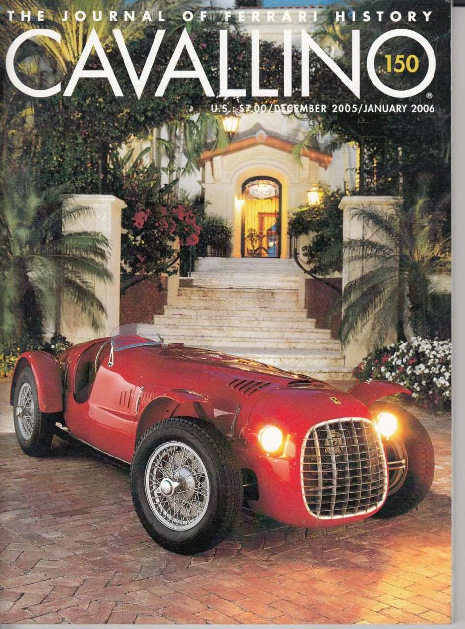Cavallino Ferrari magazine cover with red vintage sports car and issue number 150