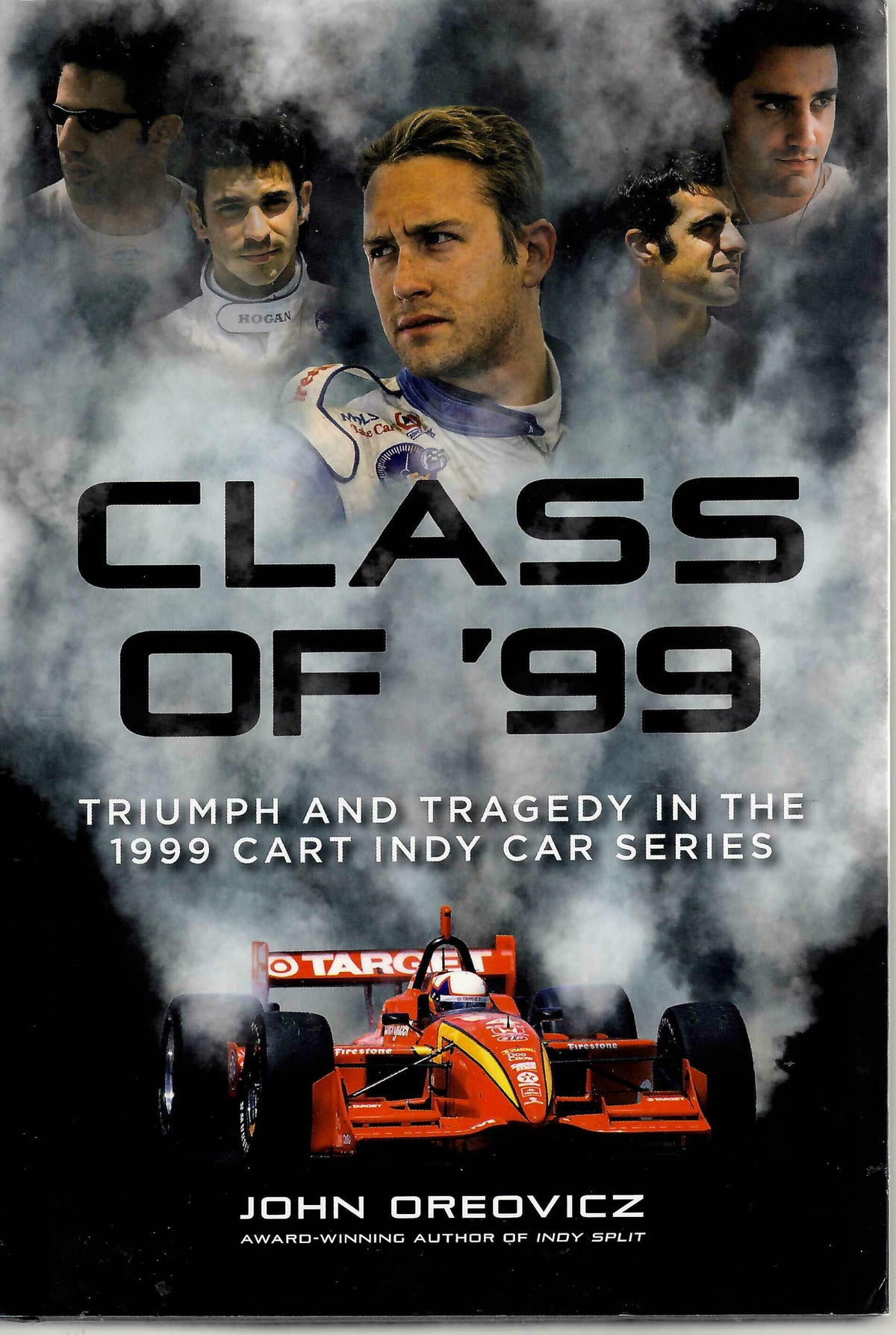 Book cover with "Class of '99" title and orange IndyCar racing scene