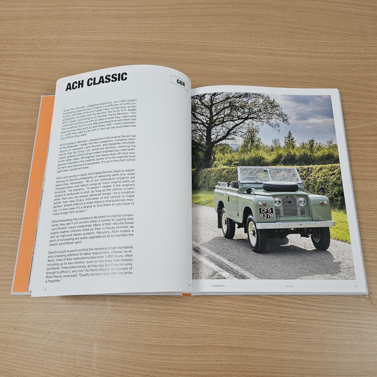 Open Land Rover book page titled “Ach Classic” with light vehicle photo