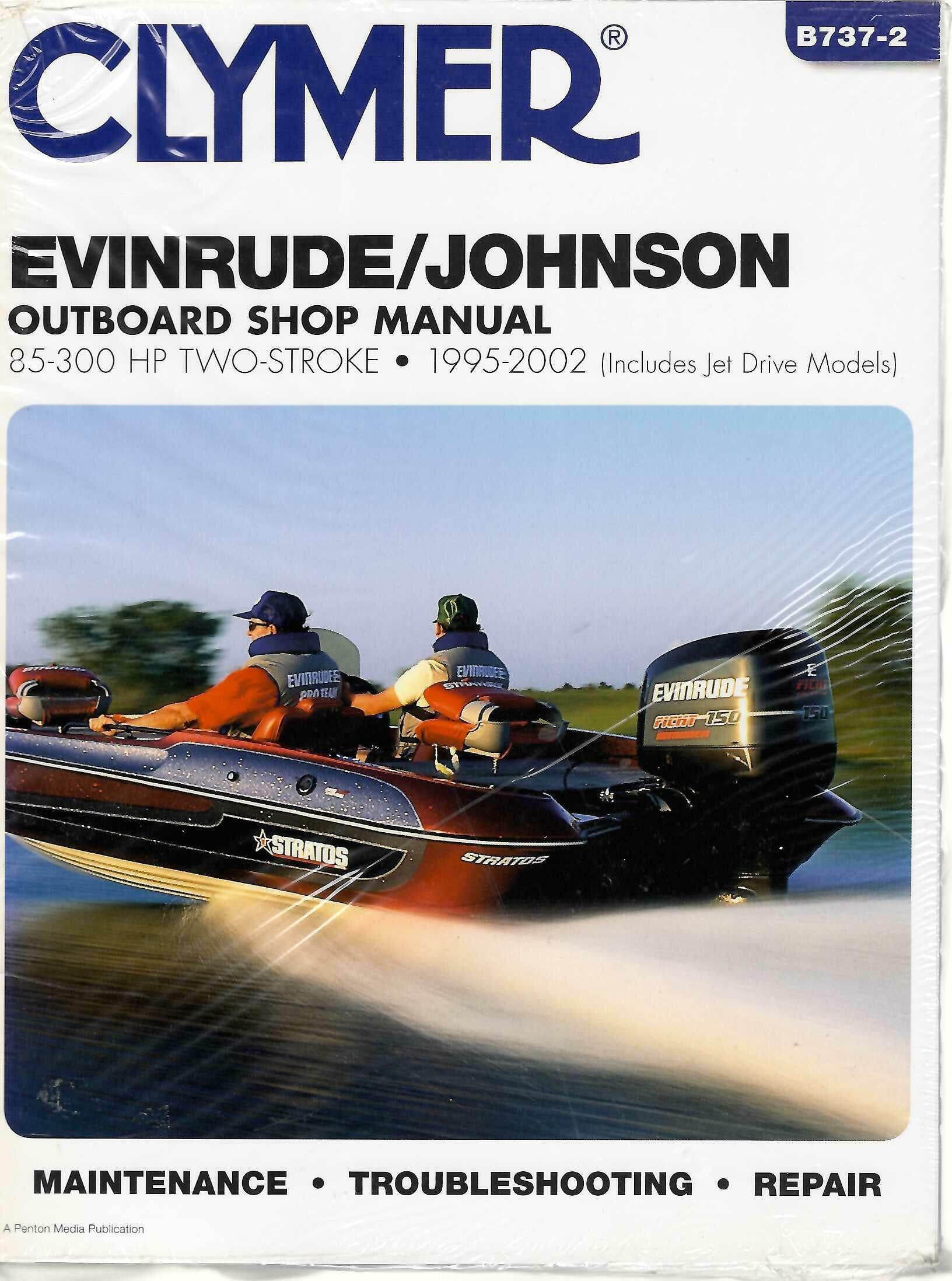 Clymer outboard shop manual cover with Evinrude/Johnson branding and boat illustration