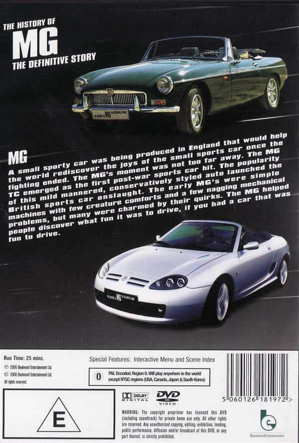 The History of MG: The Definitive Story DVD