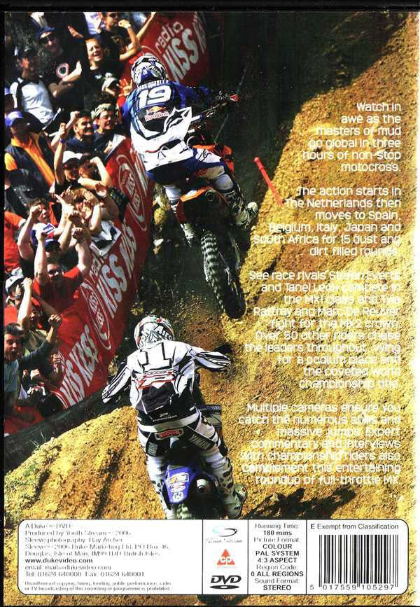 Motocross racing DVD cover with two riders and bold helmet graphic