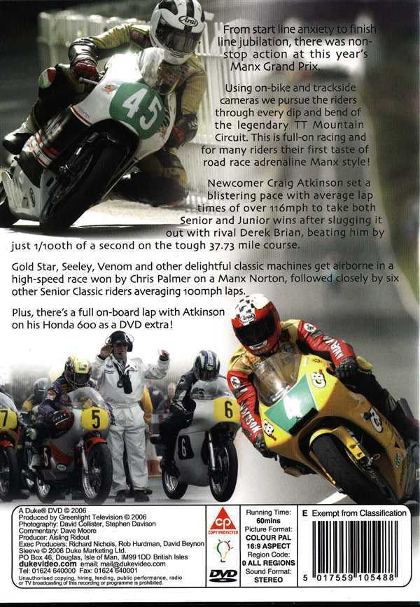 MGP Manx Grand Prix 2006 DVD back cover with race bikes and text