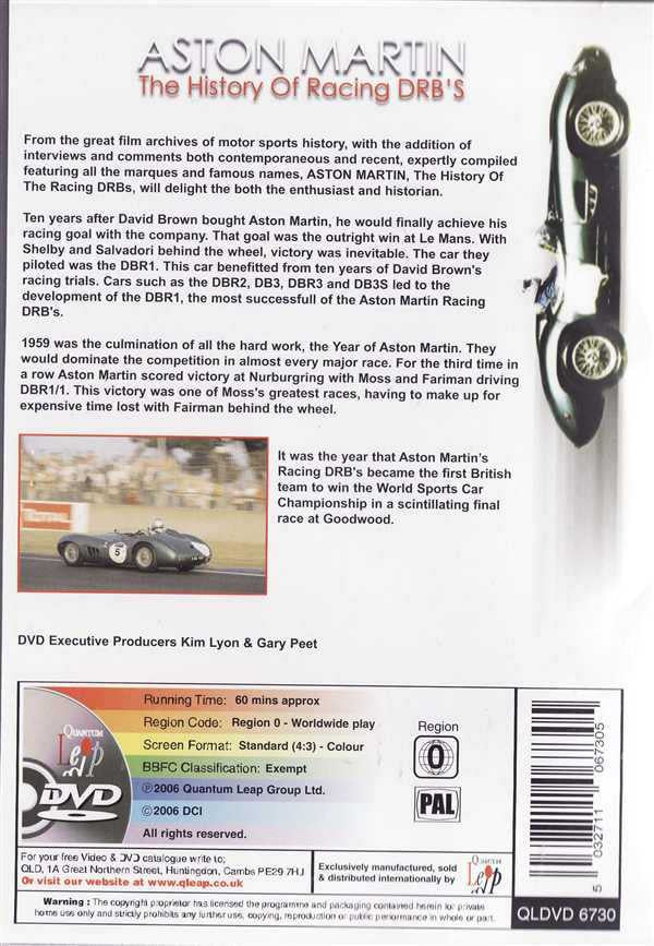 Aston Martin Racing DRB's DVD rear panel with barcode and region info