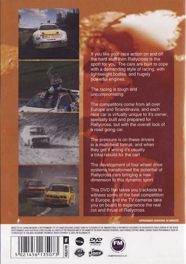 Rallycross DVD case back with racing car photos, text blocks, barcode and DVD logo