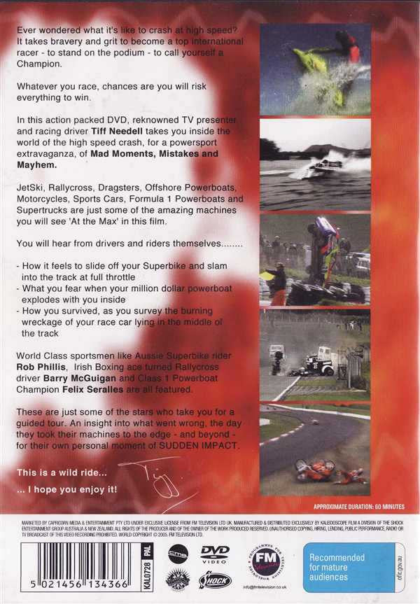 Racing crash documentary DVD cover with motorcycle stunt scenes and fiery wrecks