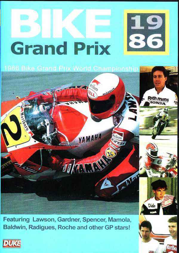 Motorcycle racing DVD case front cover with 19 86 badge and red Yamaha rider helmet