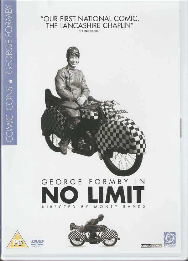 DVD case cover with George Formby on a scooter and large 'NO LIMIT' title