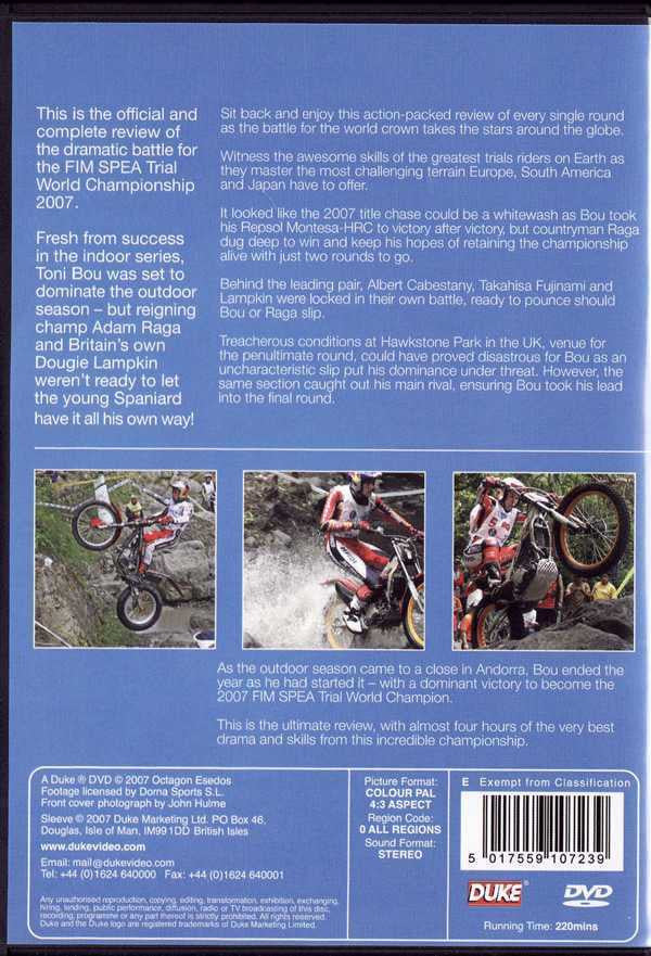 Sports trials DVD case back with race info panel and three action motocross photos