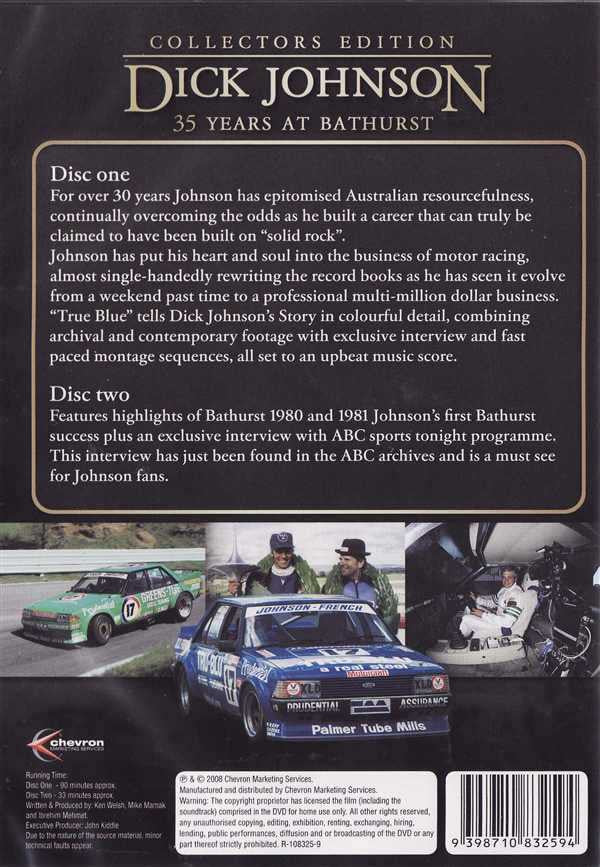 Back cover of Collectors Edition DVD set with disc descriptions and racing car photos.