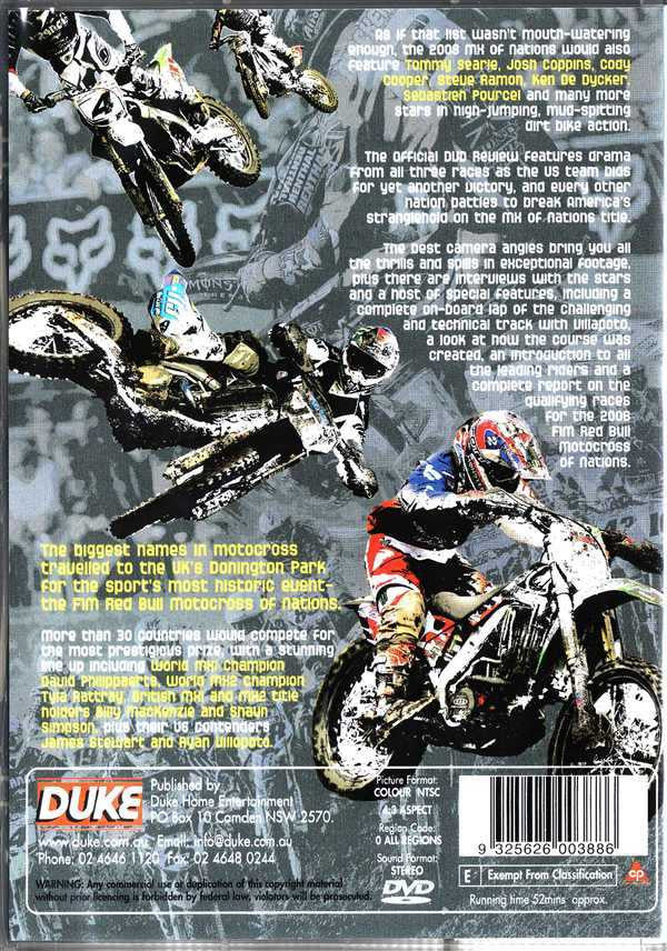 Motocross of Nations 2008 DVD back cover with motocross riders and barcode