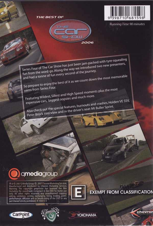 Car show DVD cover with 2006 title, race cars collage, and text blocks