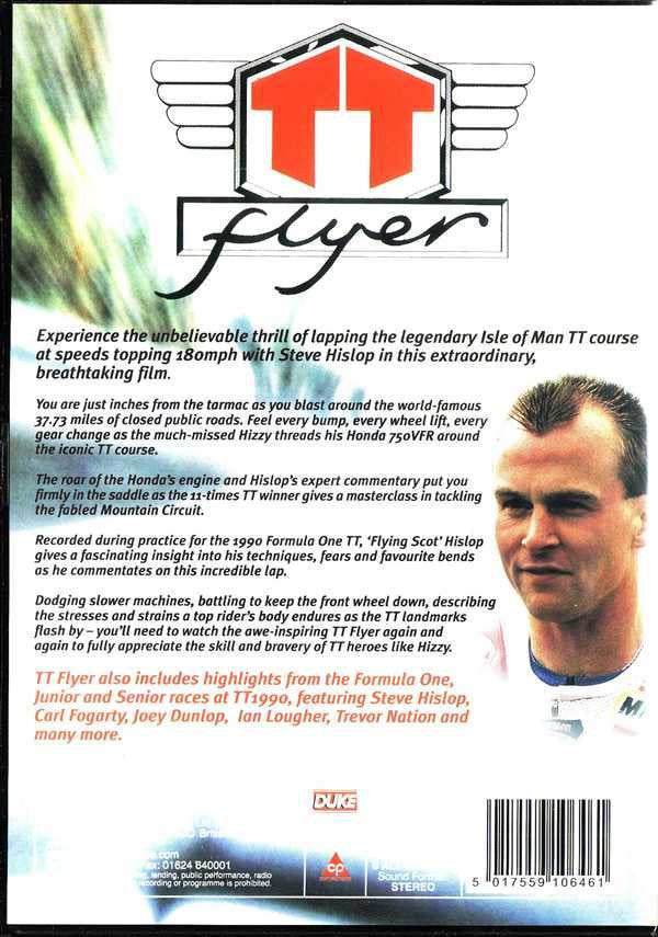 TT Flyer DVD case back with racing text and portrait photo
