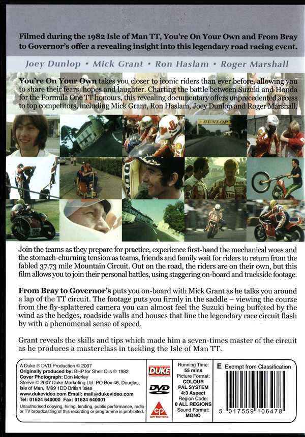DVD back cover with racing photo collage, track notes, and barcode