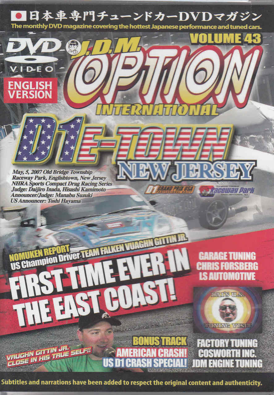 Automotive tuning DVD magazine cover with Option International logo and New Jersey theme