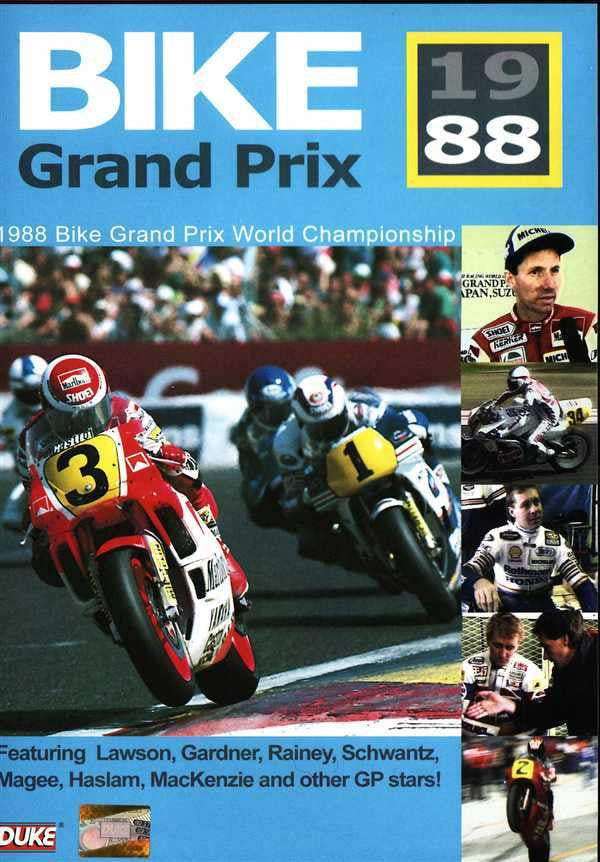 Motorcycle racing DVD cover with two riders on bikes and bold event title