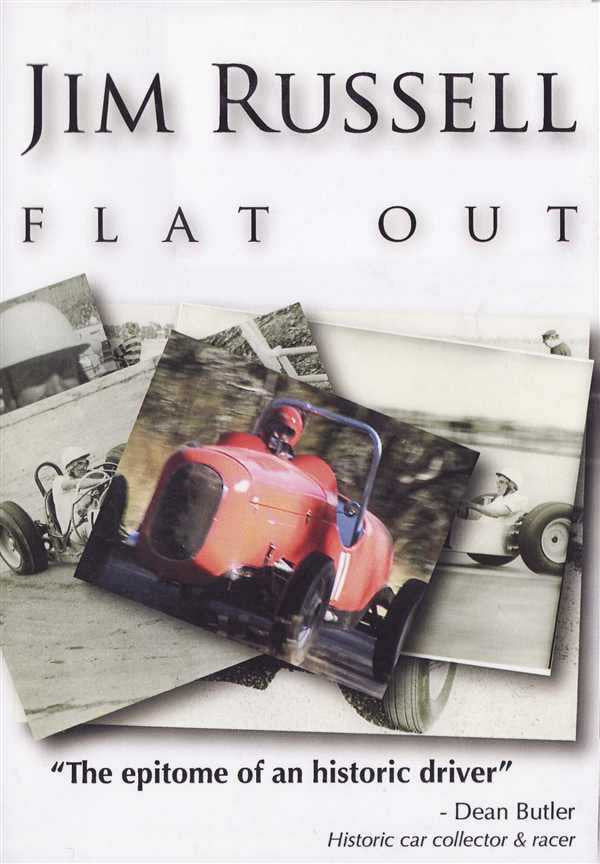 Jim Russell Flat Out racing DVD cover with title and car photos