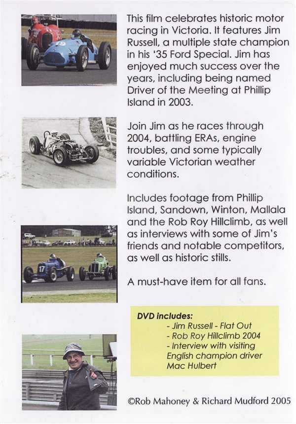 Racing documentary DVD cover with driver photo and chapter text block
