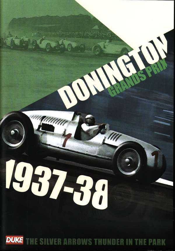 DVD cover with silver vintage race car and large 'Donington 1937-38' title