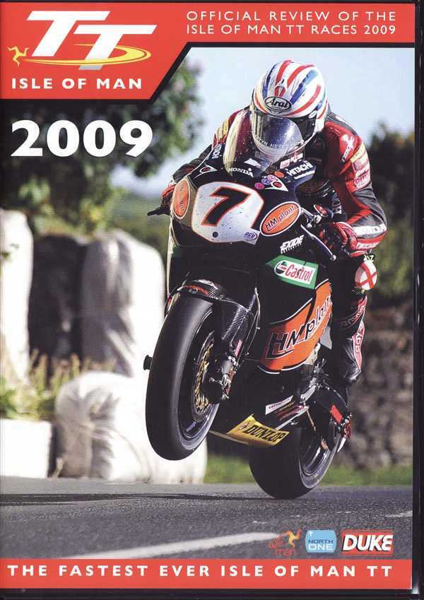 Isle of Man TT 2009 official review DVD cover with race rider on motorcycle